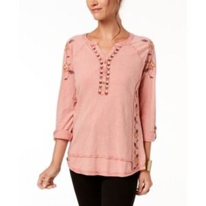 Charter Club Plus Size Cotton Plaid Boat Neck Top, Tucson Coral Combo, 3X